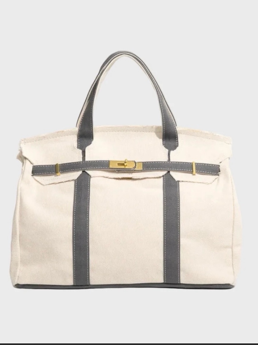 NEW, Designer Inspired unisex Canvas Tote Bag in Cream with Dark Gray Trim